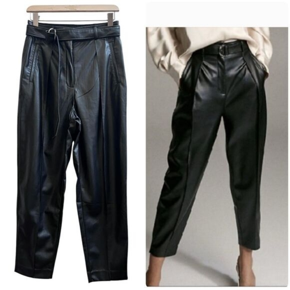 Babaton Aritzia Mayne Soft Vegan Leather Center Seam Belted Black Pant